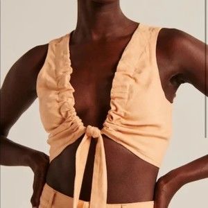 Abercrombie & Fitch Orange Cropped Tie Front Linen Top S